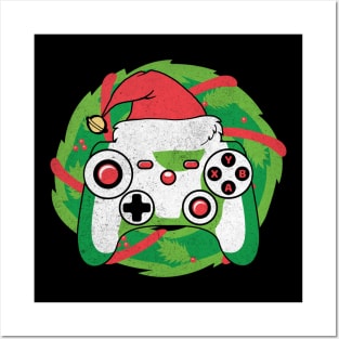 Game Controller Santa Hat Christmas Wreath Gamer Xmas Pajama Posters and Art